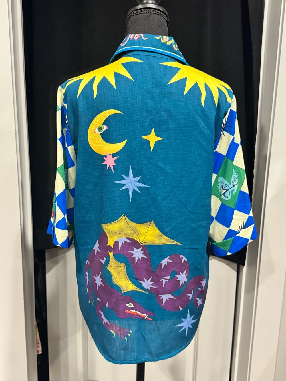 Teal Dragon Print Button-Up Shirt and matching pants